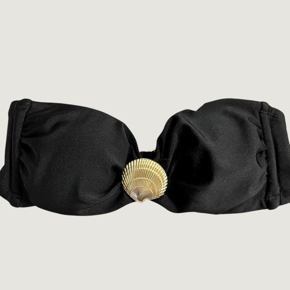 Shade & Shore Bandeau Bikini Top Women XS Black Gold Shell Attachable Straps NWT